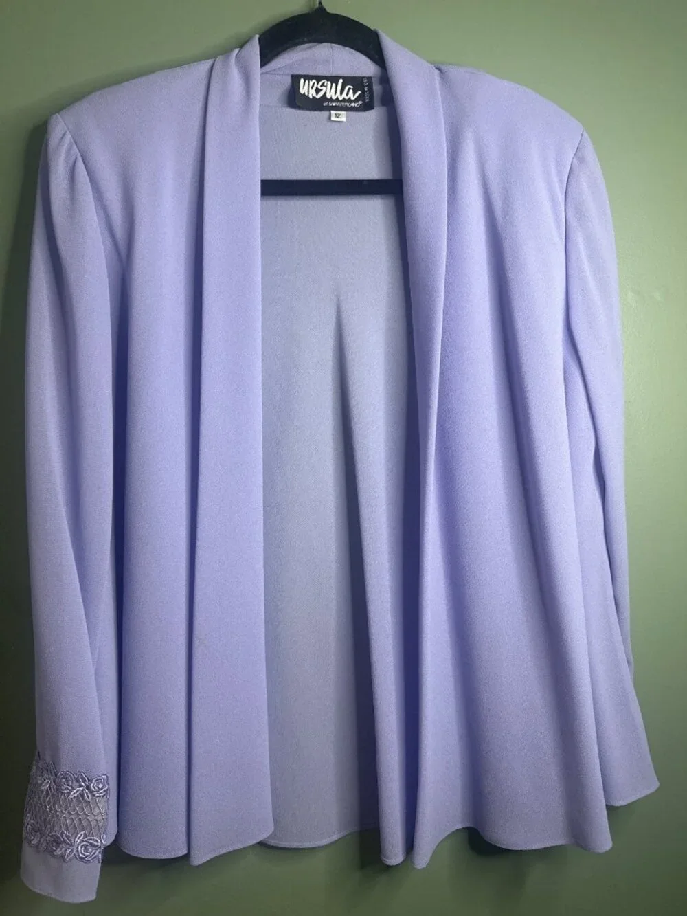 Vintage Ursula of Switzerland 12 Lavender Jacket Floral Lace Cuffs wedding guest